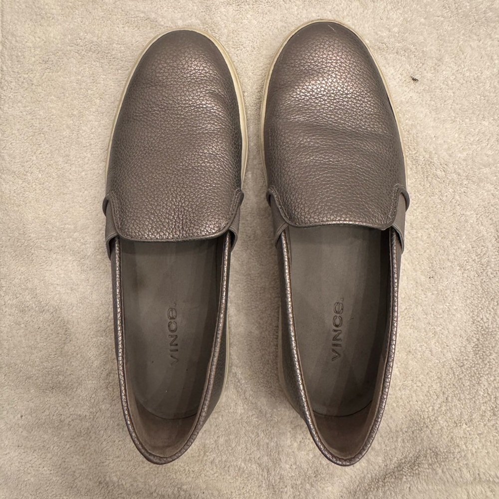 Vince Silver Leather snakeskin slip on. Used/good condition